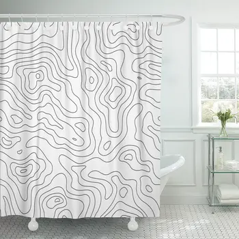 

Pattern Topographic Map Line Topography Contour Mountain Abstract Bathroom Curtain Waterproof Polyester Fabric 72 x 78 inches