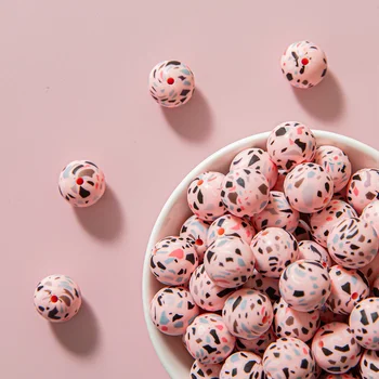 

5/10PC 15mm Silicone Bead Teether Round Printing Food Grade Teething Materials DIY Chewable Craft Baby Teether Safe Rattle Beads