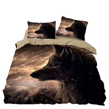 

Wolf Bedding Set Bedroom Decor Doona Quilt Cover Hypoallergenic Grey Background 1PC Duvet Cover with Pillowcase