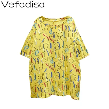 

Vefadisa Summer Letter Print T-shirt Women 2020 Newest O-Neck Short Sleeve T-shirt Loose Casual Women Top Yellow Blue QYF2306