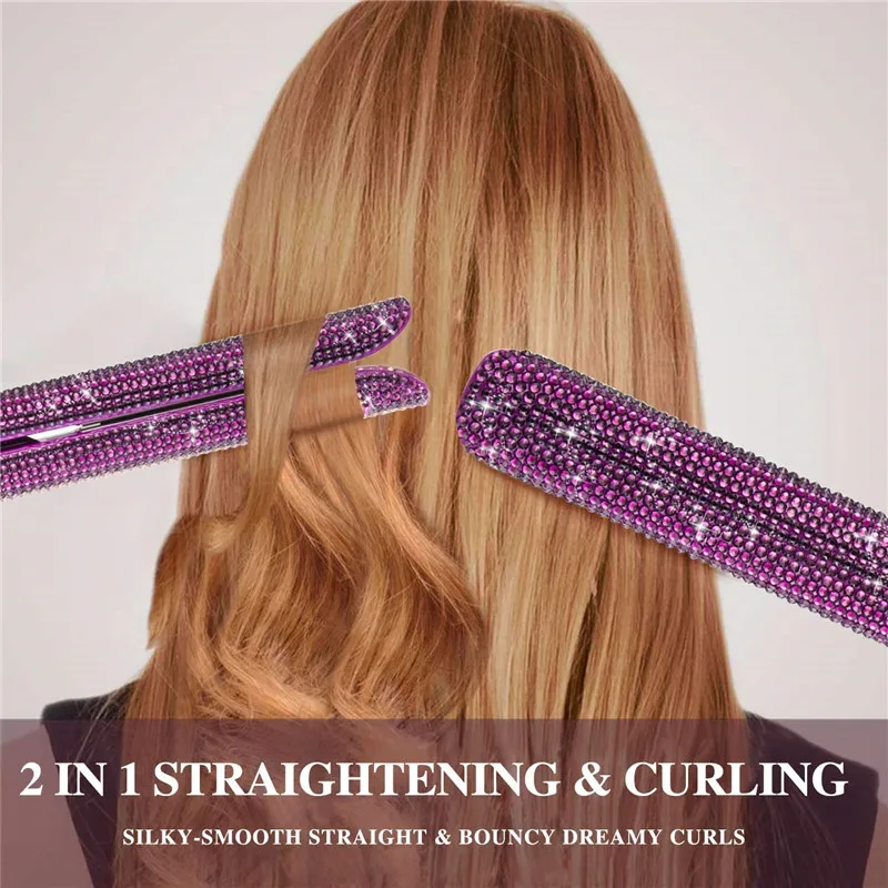 Description Picture 3 of itemRhinestones Hair Flat Iron Floating Titanium Plate Hair Straightener 470°F MCH Fast Heating LCD Display 1 Inch Curling Irons