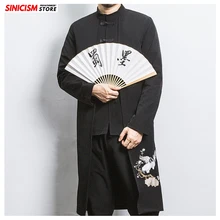 Sinicism Store, мужской повседневный длинный Тренч с вышивкой, мужской Тренч в китайском стиле с пряжкой,, мужские весенние пальто, одежда больших размеров