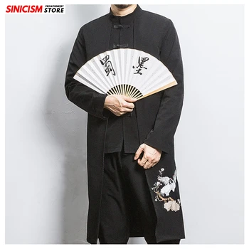 

Sinicism Store Mens Casual Long Embroidery Trench Jacket Men Chinese Style Buckle Trench 2020 Male Spring Coats Oversize Clothes