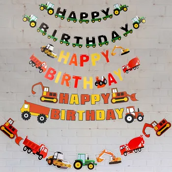 

Wholesale Engineering Vehicle Happy Birthday Letter Banner Happy Birthday Party Party Celebration Bunting Cardboard