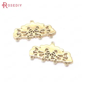 

(38890)10PCS 24K Champagne Gold Color Brass Flower Earrings Connector Charms Pendants Jewelry Making Supplies Diy Accessories
