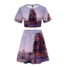 Ariana Grande/костюм с 3D короткой юбкой, Лидер продаж, футболка с короткими рукавами и короткая юбка, костюм из двух предметов, Новые повседневные комплекты высокого качества