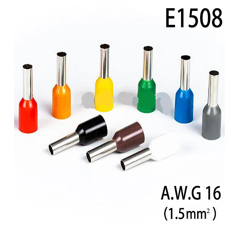 

100pcs E1508 1.5mm2, 16 AWG Insulated Ferrules Terminal Block Cord End Wire Connector Electrical Crimp Terminator Wire For