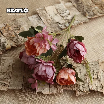 

1 Bouquet Artificial Flowers Roses Flower Tea Rose Peony Camellia Silk Fake Flower flores for DIY Home Garden Wedding Decoration