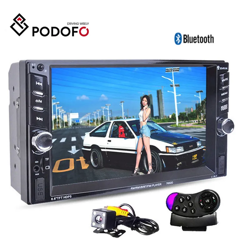 Продажа Podofo Авторадио 2 Din автомагнитола 6,6 дюймовый ЖК сенсорный экран Аудио Стерео Bluetooth Hands free камера заднего вида с рамкой