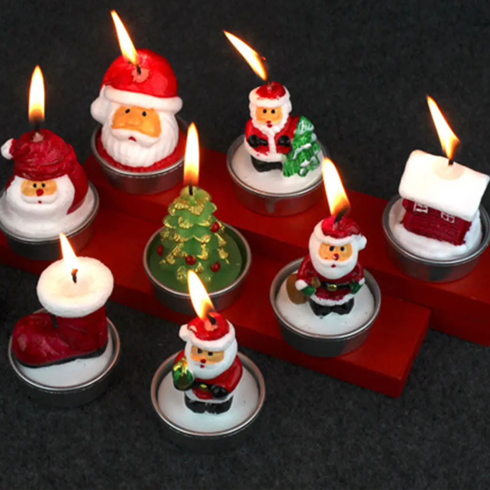 

4pcs/Set Christmas Candles Santa Claus House Gift Decorations Accessories