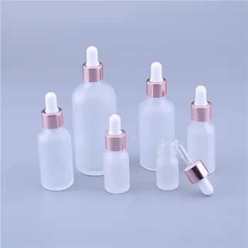 

10PCS 5ml 10ml 15ml 20ml 30ml 50ml 100ml Frosted Glass Dropper Bottle For Essential Oil With Rose Gold Ring Dropper Cap