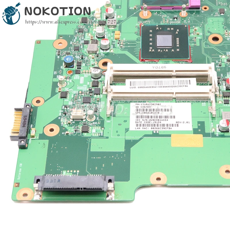 NOKOTION V000185070 6050A2302901-MB-A02 MAIN BOARD for Toshiba Satellite L505 Laptop motherboard GM45 DDR2 free cpu