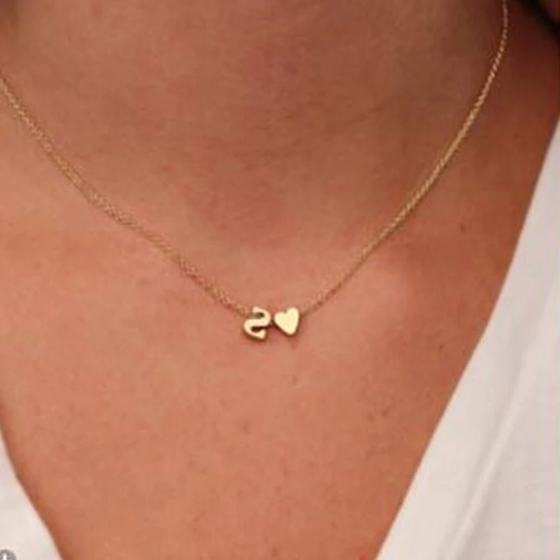 

Hfarich Trendy Heart Initial A B C J -Z Pendants Necklace Chain Women Choker Necklace For Girlfriend Sister New Year Gift