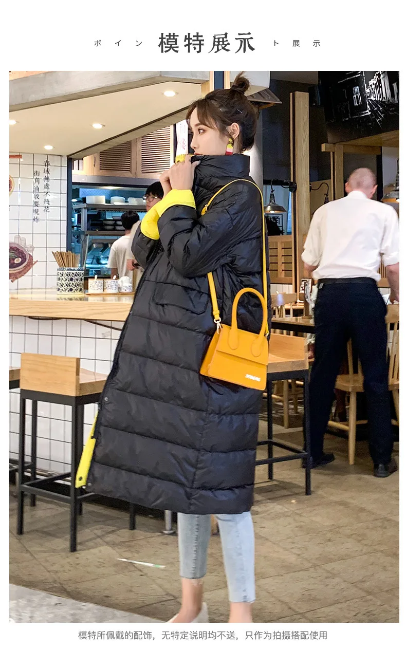 Black/White Loose Women Winter White Duck Long Down Jackets Fashion Collar Black Warm Ladies Dow Coat Girls Female Parka Jackets