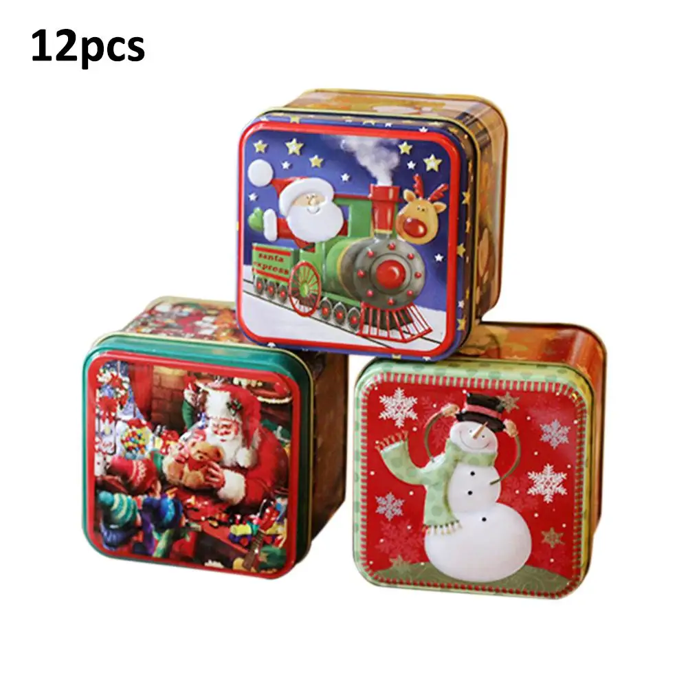 

12PCS Christmas Small Square Box Tin Packaging Gift Box For Candy Baking Biscuit