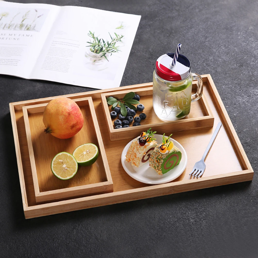 Wooden Bamboo Serving Tray Tea Cup Saucer Trays Fruit Plate Storage Pallet Plate Decoration Japanese Food Rectangular