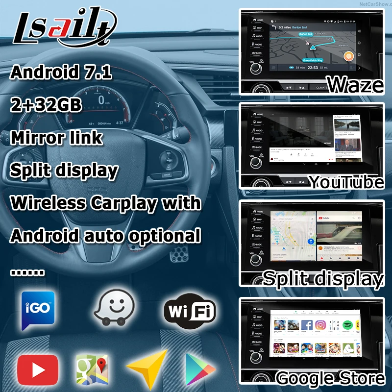 Lsailt Android gps навигационный системный блок для Honda Civic-видео бокс интерфейса Зеркало Ссылка youtube waze Яндекса navi
