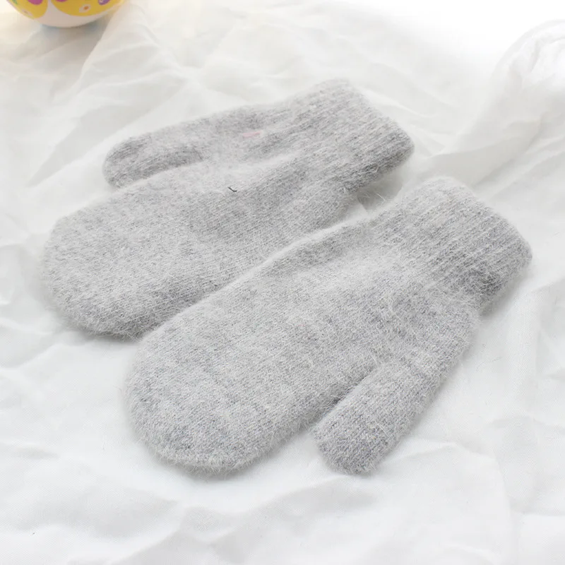 Милые женские зимние перчатки для девочек Однотонные шерстяные толстые кашемировые бархатные теплые варежки мягкие теплые двухслойные