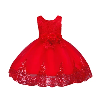

Princess Dress Embroidered Bow Girl Dress Sleeveless Dress Birthday Party Wedding Ceremony Dance Show Girls Wedding Dress Red 11