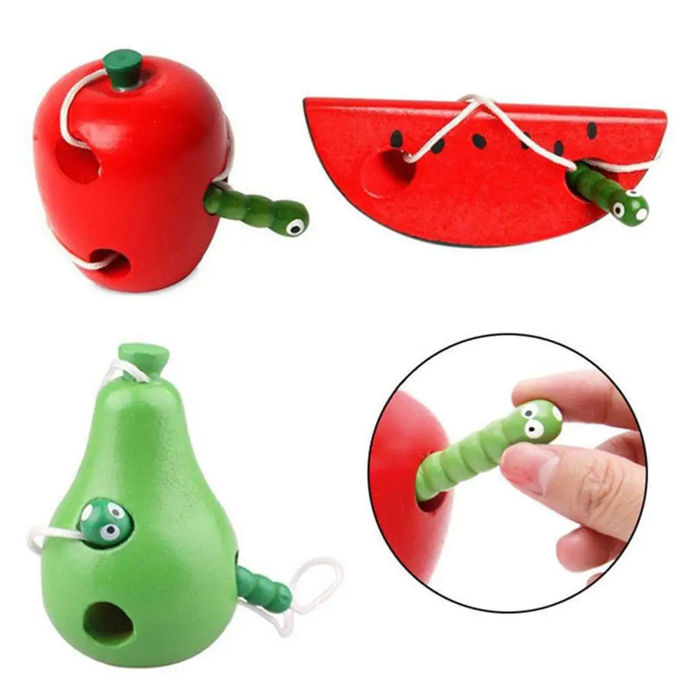 Juego de cordones de inteligencia Montessori con forma de fruta, juguete educativo de madera de alta calidad para chico, juguete para regalo