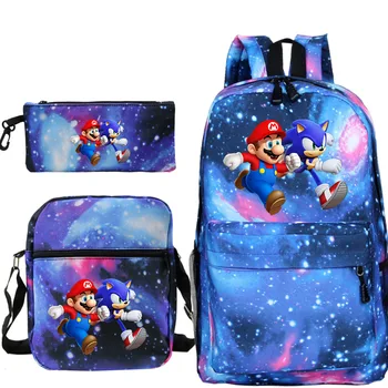 

3pcs/set Cartoon Mario Backpack Children School Bags for Teenager Boys Girls Bagpack Kids School Backpack Student Book Bags