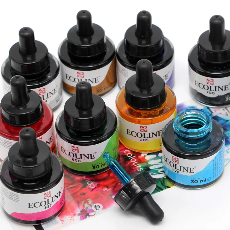Ecoline Transparent Color 10 Color 30ML Watercolor Paint Pure Ink Set Glass Bottle Assemble Drawing Supplies Illustration Tool