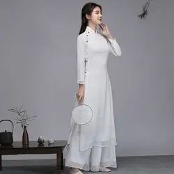 2019 chinese dress cheongsam qipao party oriental evening dress pure white cotton linen women elegant qipao robe retro vestido
