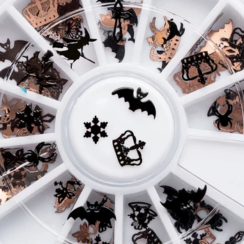 

Mtssii Champagne Black Mix Halloween Shape Pumpkin Witch Spider Bell Snow Flakes Bat Metallic Nail Art Sequins Decorations