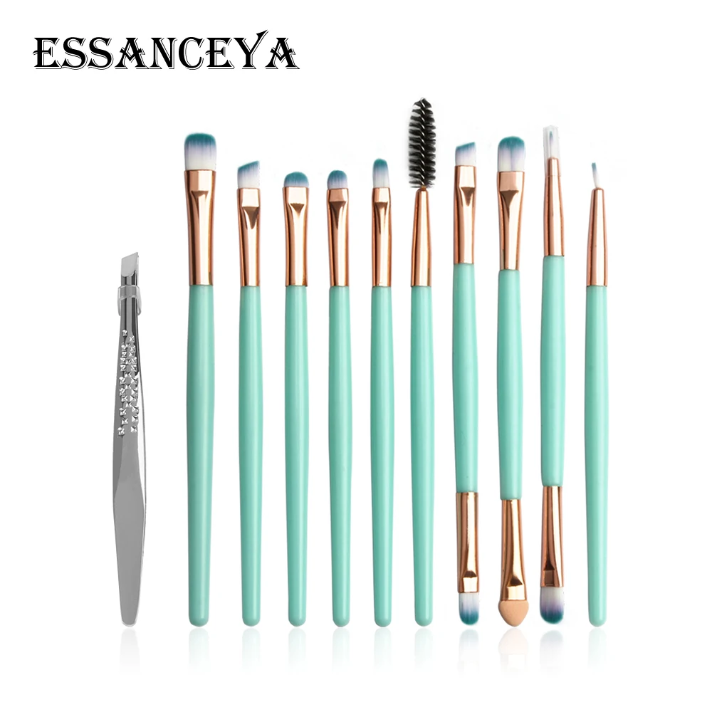 ESSANCEYA 11 шт. кисть для теней для бровей Пинцет для волос Красота Наклонный Съемник кольцо из нержавеющей стали зажимы для бровей Набор кистей для смешивания - Handle Color: 11PCS