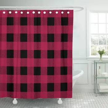 

Pink Buffalo Black and Magenta Lumberjack Plaid Flannel Abstract Shower Curtain Waterproof Polyester Fabric 60 x 72 Inches Set
