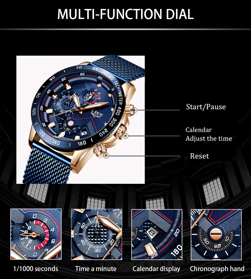 LIGE модные новые мужские s часы брендовые Роскошные наручные кварцевые часы синие часы мужские водонепроницаемые спортивные хронограф Relogio Masculino