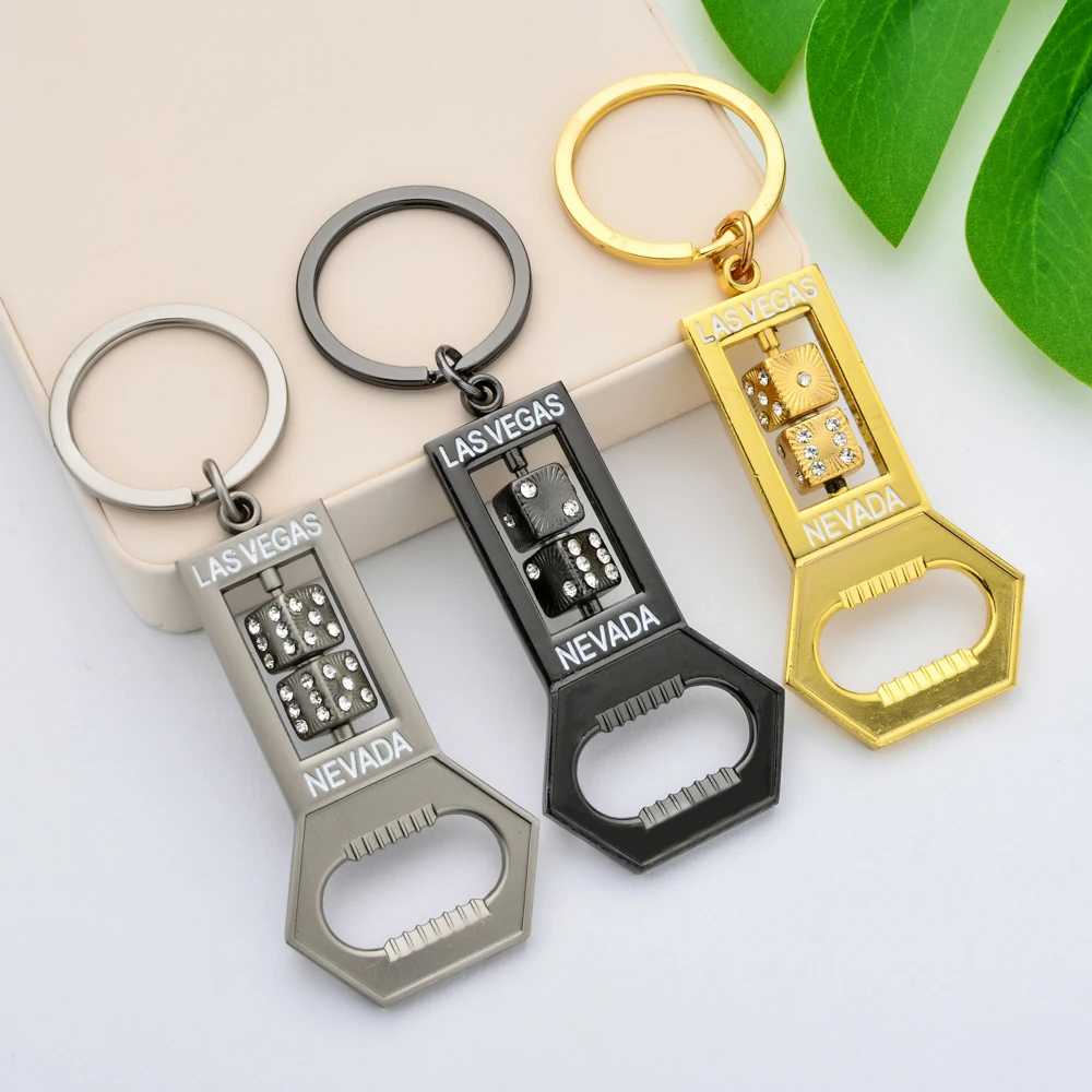 

Vicney Black Gun Color Las Vegas Dice Key Chain For Man Bling Rhinestone Opener Keychain Golden Keyring Gift For Boyfriend