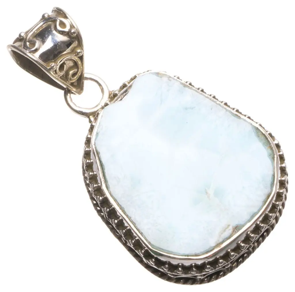 Натуральный Caribbean Larimar РУЧНОЙ РАБОТЫ ИНДИЙСКИЙ 925 пробы серебряный кулон 1 1/" U0312
