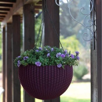 

Indoor Or Outdoor Rattan Basket Hanging Basket Hanging Pot, Hanging Seeder Set，Espresso Brown
