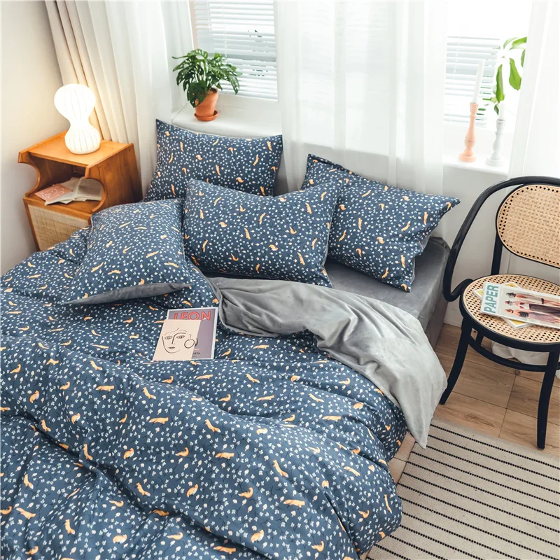 Dreamort, осень и зима, хлопковый+ фланелевый Комплект постельного белья, полный комплект постельного белья queen King size, простыня+ пододеяльник+ наволочка