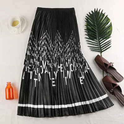 Miyake модная плиссированная юбка в европейском и американском стиле с буквенным принтом юбка с принтом юбки - Цвет: Черный