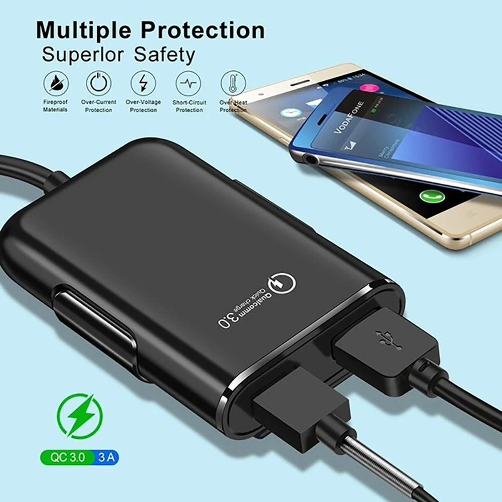 Быстрое зарядное устройство QC 3 0 для автомобиля 4 порта USB Удлинительный кабель