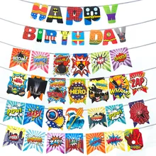 Мальчики партия поставок пользу 1 комплект Супер Герои Человек паук Халк Бэтмен украшение для торта на день рождения на тему "Лошадки карусели" бумажный баннер овсянка Вымпел флаги струны