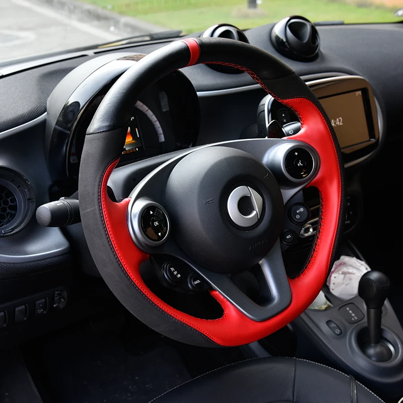 

Automotive interior Diameter 38CM car DIY Genuine Leather Steering Wheel Covers for smart 453 fortwo forfour styling accessories