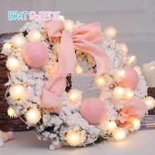 30 см, 40 см, Розовый Рождественский венок, гирлянда с светодиодный свет бальная Рождественская украшения костра дерева вешалка передней двери украшения для дома