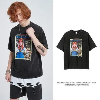 

XYZeroone 2020 Cotton Summer Hip Hop Anime Top Street Tide Brand Printing Loose Retro High Street Men's T-Shirt