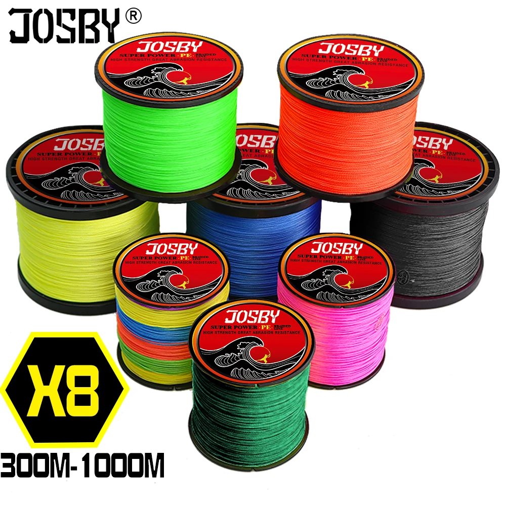 

JOSBY Pesca Carp Fly Fishing line peche PE Braided Multifilamento Wire 8 Strands Accessories 300M 500M 1000M 22-120LB Cord New