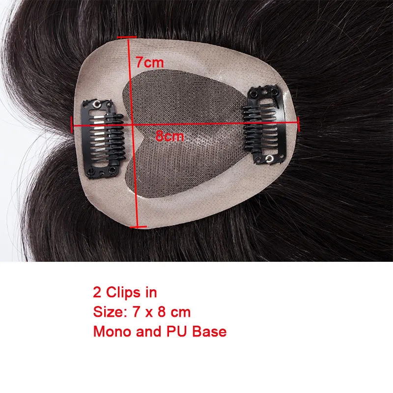 SEGO 7x8cm Straight Mono Base Hair Topper Non-Remy Human Hair Pieces for Women Toupee Hair Clips in 100% Human Hair