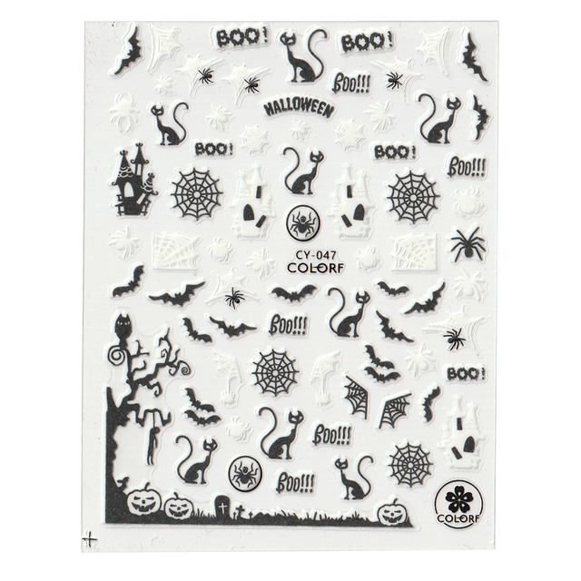 Sheets Halloween Nail  Sticker Luminous In The Dark Pumpkin Spider Bat Ghost Designs Self-Adhesive Nails Art Decals#NK144