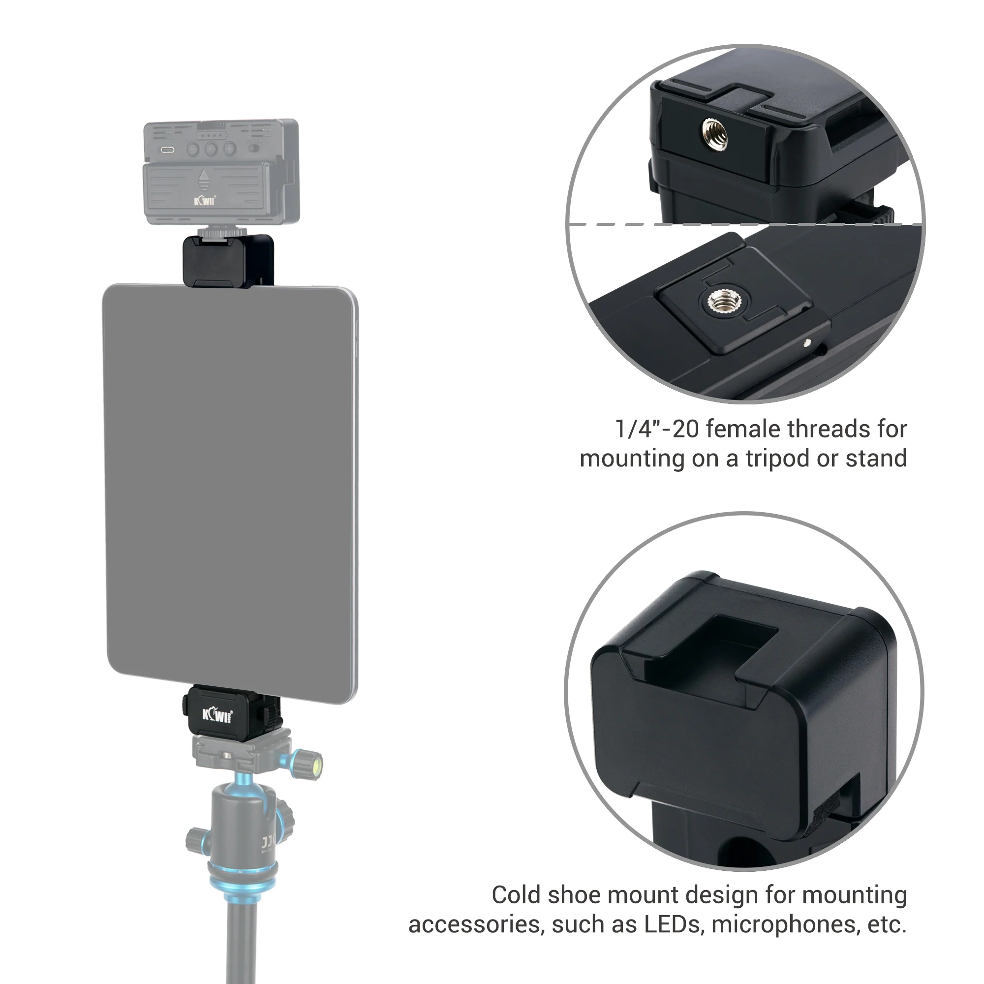 다목적 태블릿 삼각대 마운트 및 데스크탑 스탠드 클램프 홀더, 브이로그 삼각대 셀카봉용 콜드 슈 분리형 베이스, 2 in 1