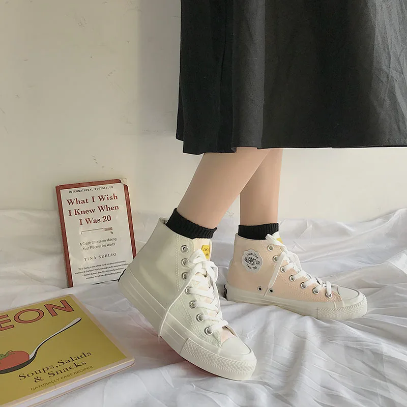 

Antumn Fashion Student Casual Flats Fashion High-top Shoes Women Canvas Women Comfortable Sneakers Shoelace Shoes U12-26