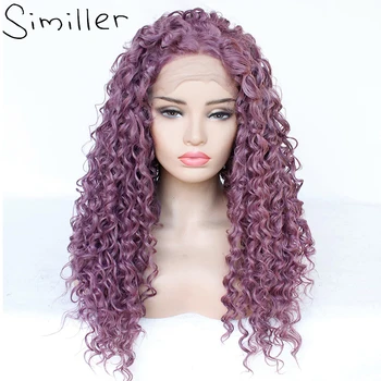 

Similler Jerry Curls Long Lace Front Synthetic Wig For Women Glueless 13x3 Deep Curly Wigs Purple