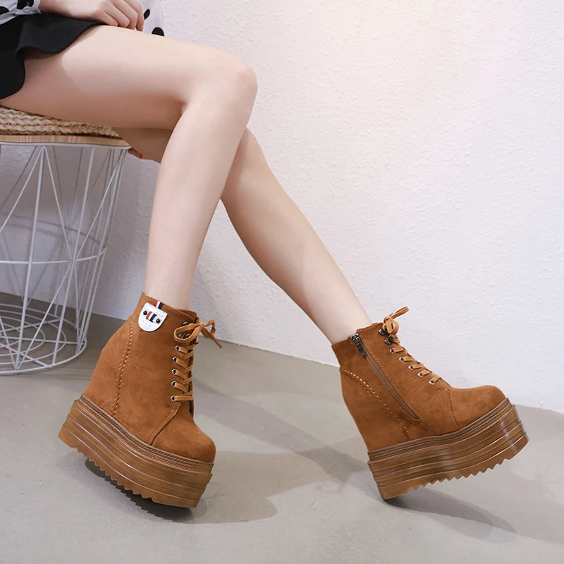 rubber sole wedge ankle boots