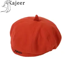 Kajeer, новинка, женская зимняя шапка, берет, женская, хлопок, шерсть, одноцветная, восьмиугольная шапка, шапка, дикая замша, с буквенным принтом, тыква, шапка художника