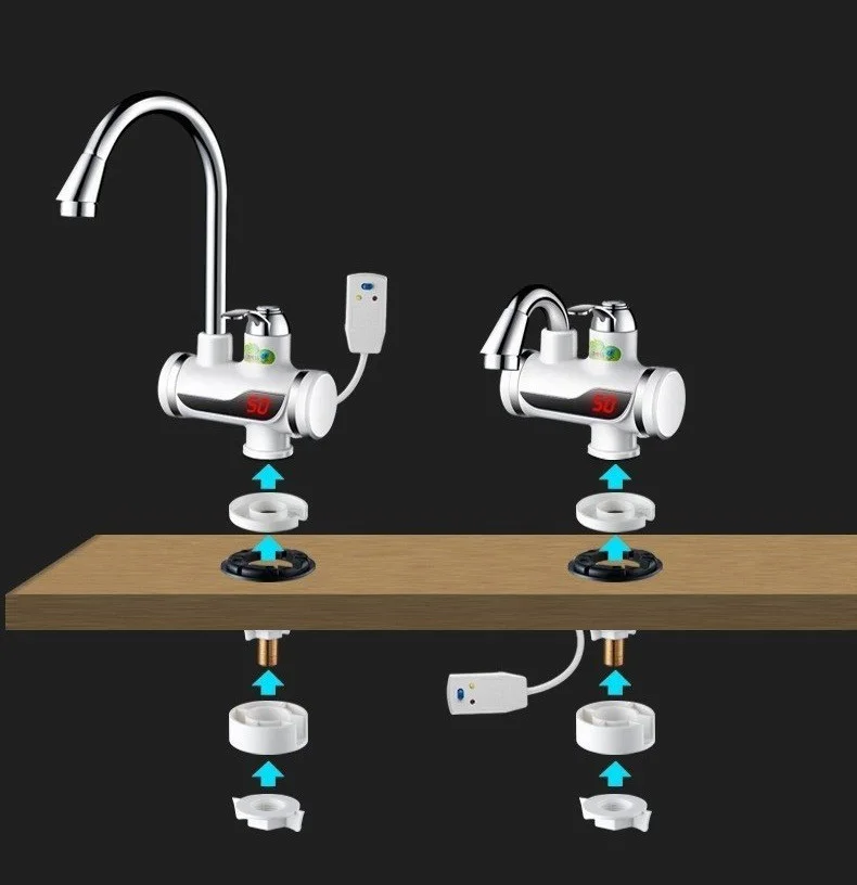 Мгновенный проточный Электрический водонагреватель, кран для кухни, мгновенный нагрев, водопроводный водонагреватель со светодиодной вилкой европейского стандарта